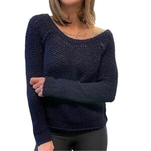 Free People Wide Neck Navy Sweater Open Knit size Small